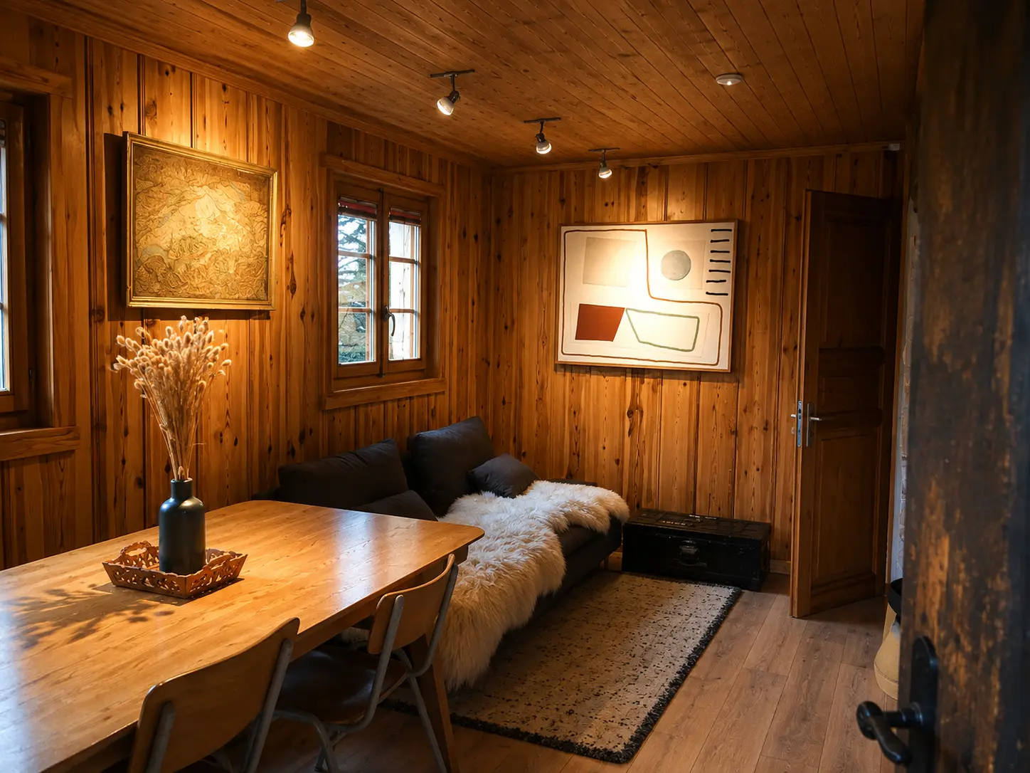 Cozy interior of eco-friendly mayen Le Gypaète, sustainable alpine accommodation Val de Bagnes