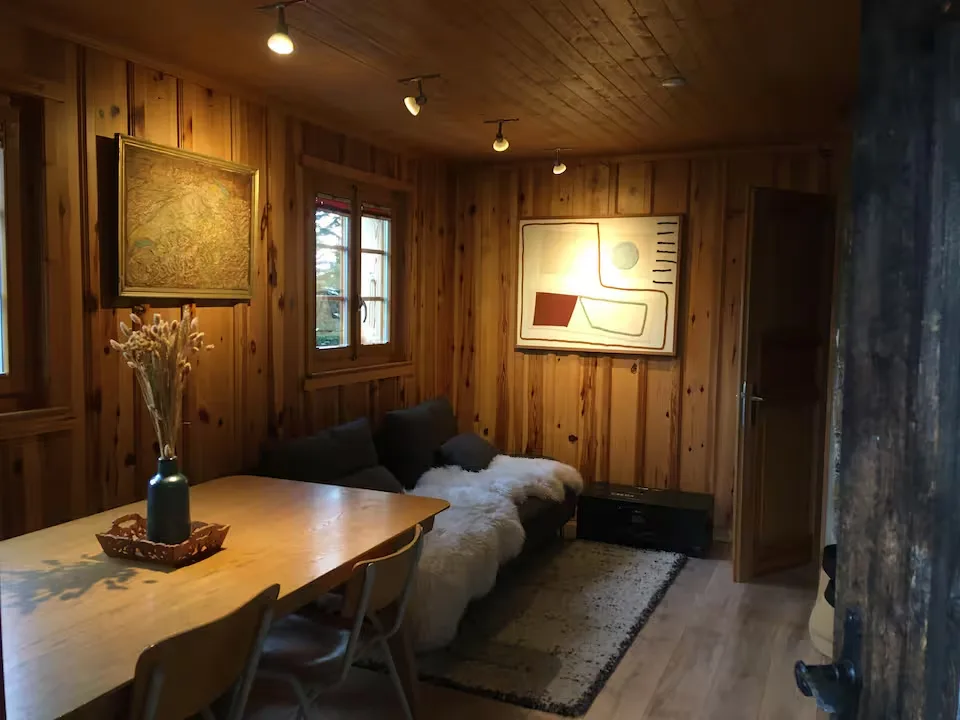Cozy interior of eco-friendly mayen Le Gypaète, sustainable alpine accommodation Val de Bagnes